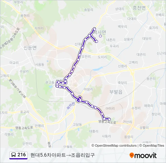 216 버스 노선 지도