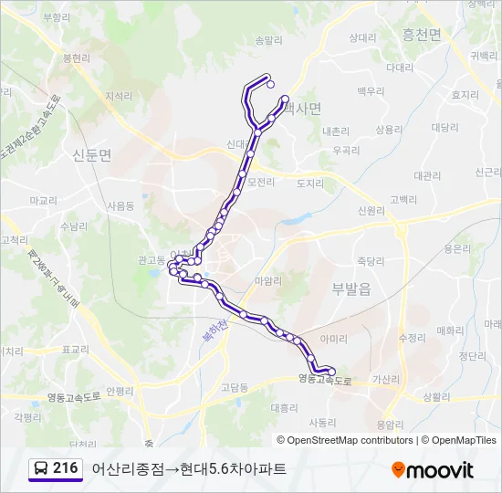216 버스 노선 지도