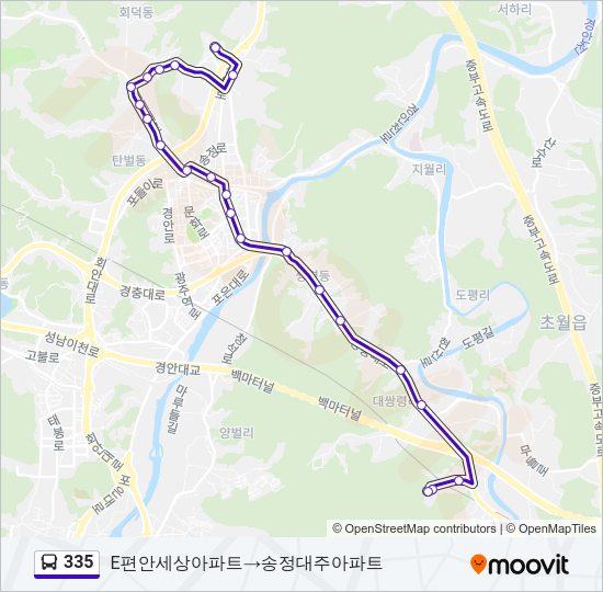 335 버스 노선 지도