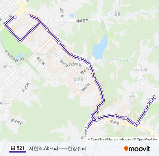 521 버스 노선 지도