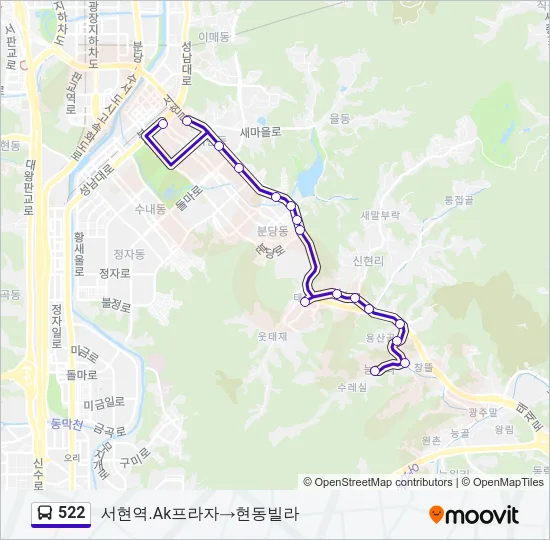 522 버스 노선 지도