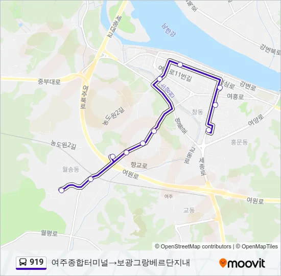 919 버스 노선 지도