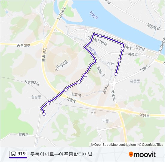 919 버스 노선 지도