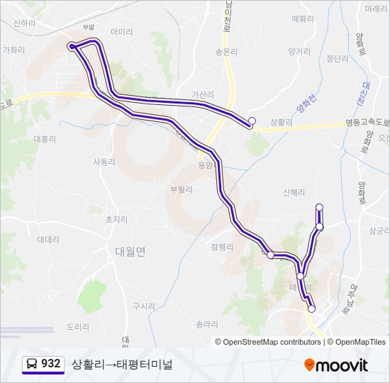 932 버스 노선 지도