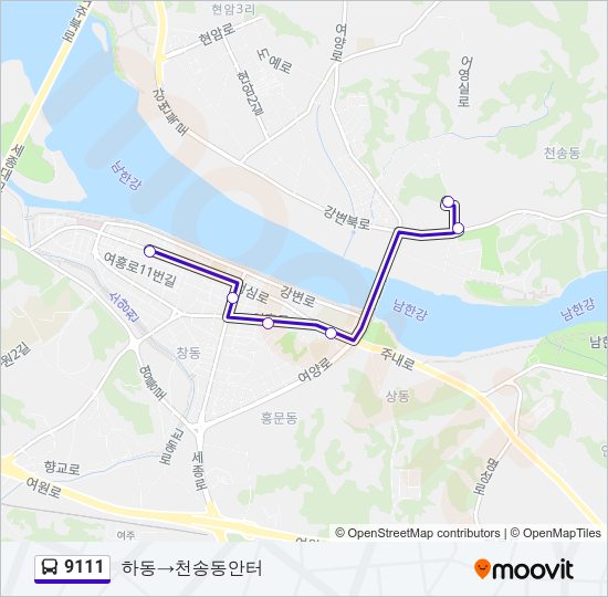9111 버스 노선 지도