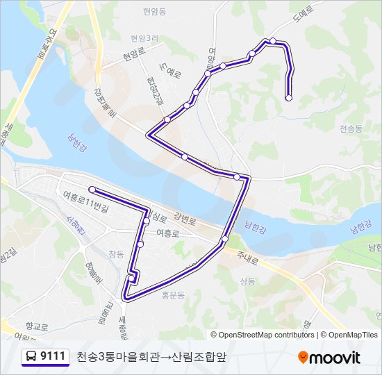9111 버스 노선 지도