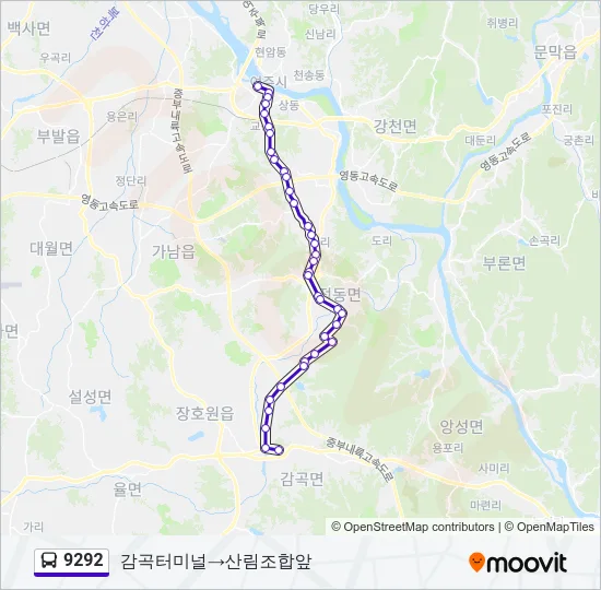 9292 버스 노선 지도