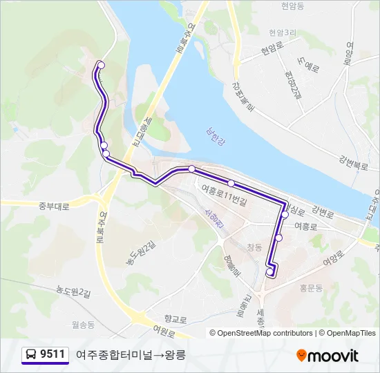 9511 버스 노선 지도
