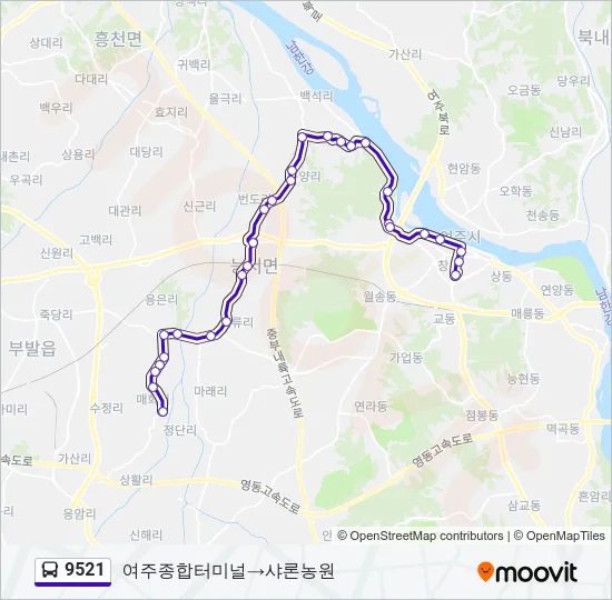 9521 버스 노선 지도