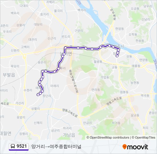 9521 버스 노선 지도