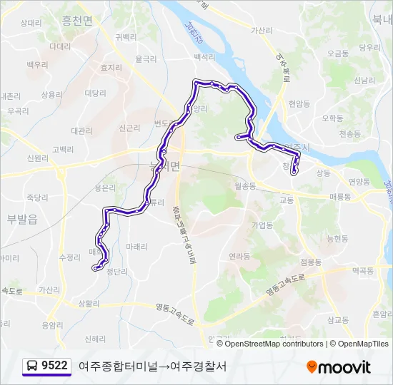 9522 버스 노선 지도
