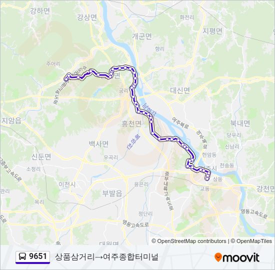 9651 버스 노선 지도