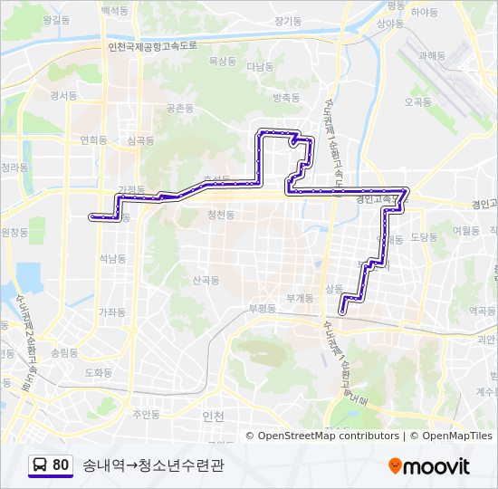 80 경로: 일정, 정거장 & 지도 - 송내역‎→청소년수련관 (업데이트됨)