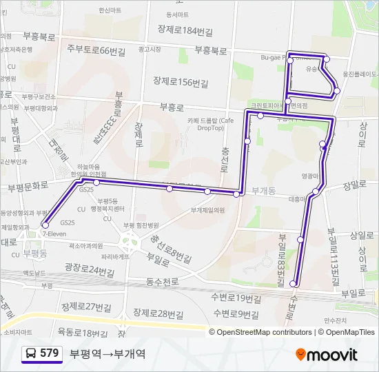579 버스 노선 지도