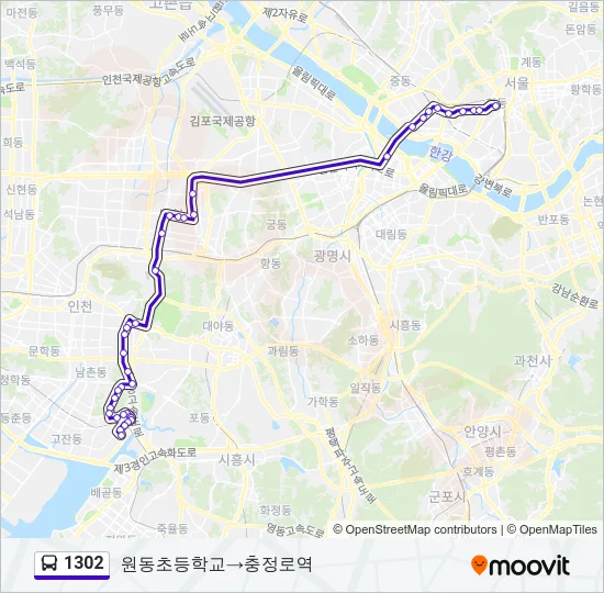 1302 버스 노선 지도