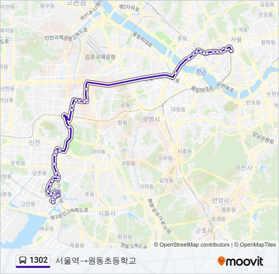 1302 버스 노선 지도