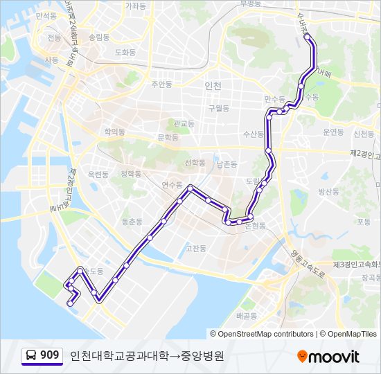 909 버스 노선 지도