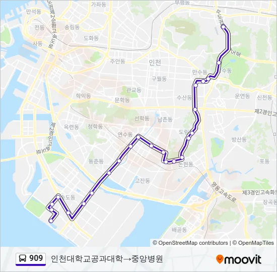 909 버스 노선 지도