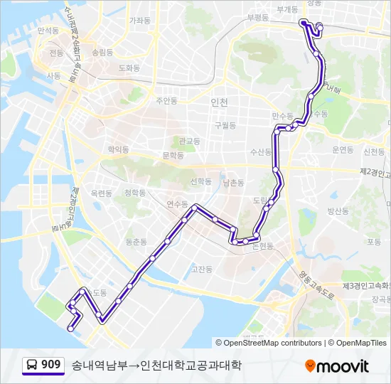 909 버스 노선 지도
