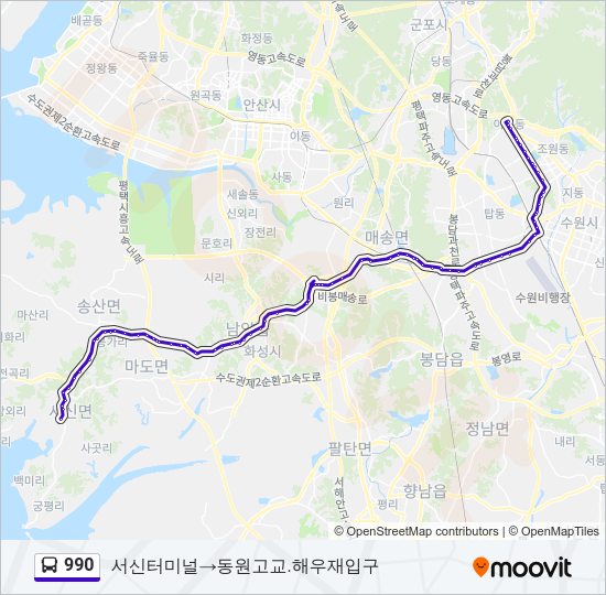 990 버스 노선 지도