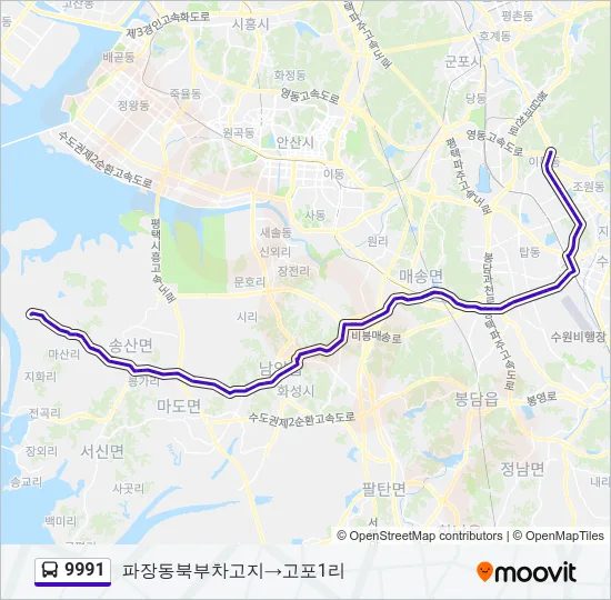 9991 버스 노선 지도