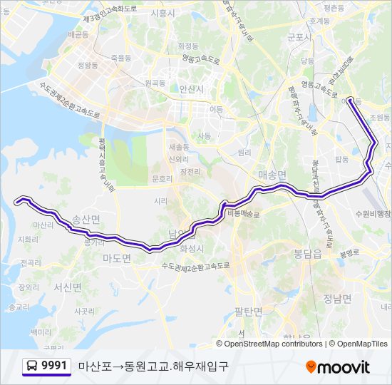 9991 버스 노선 지도
