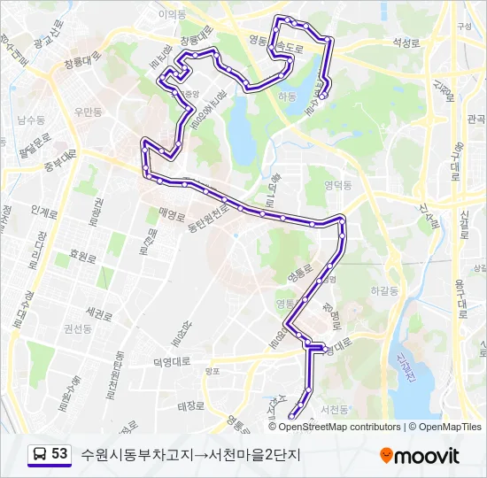 53 버스 노선 지도