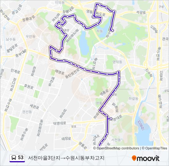 53 버스 노선 지도