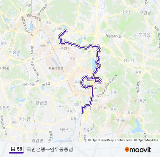 58 버스 노선 지도