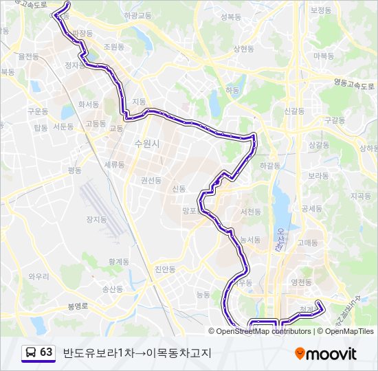 63 버스 노선 지도