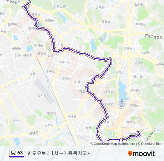 63 버스 노선 지도