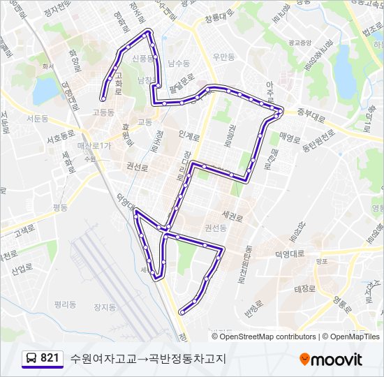 821 버스 노선 지도