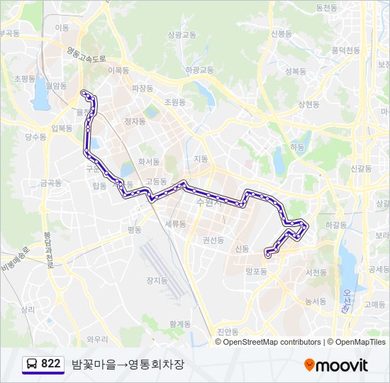 822 버스 노선 지도