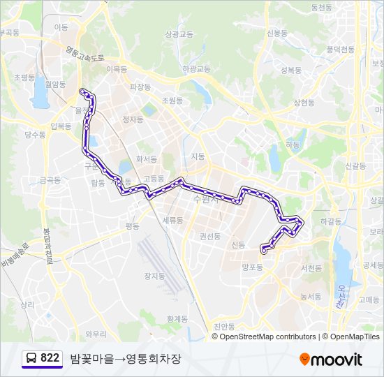 822 버스 노선 지도