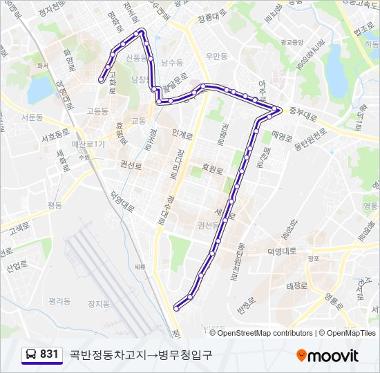 831 버스 노선 지도