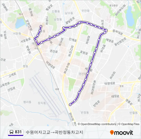 831 버스 노선 지도
