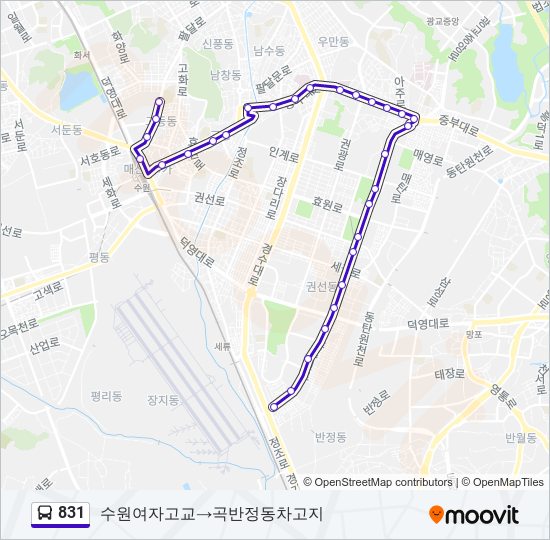831 bus Line Map