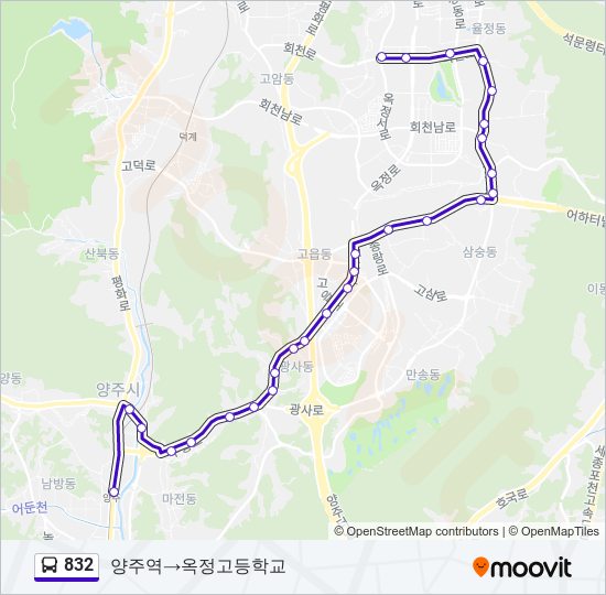 832 버스 노선 지도