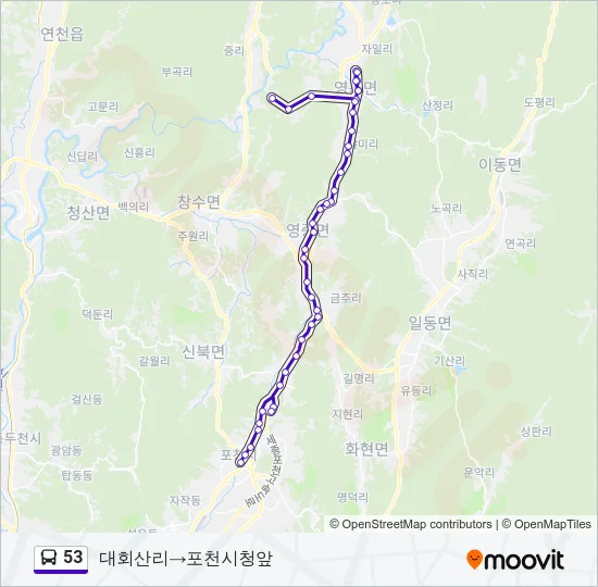 53 버스 노선 지도
