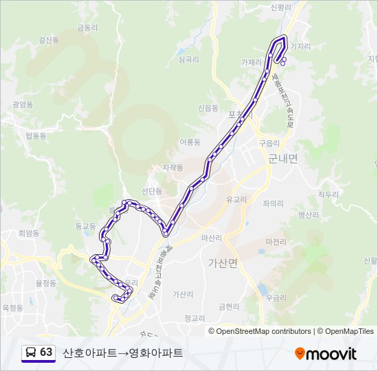 63 버스 노선 지도