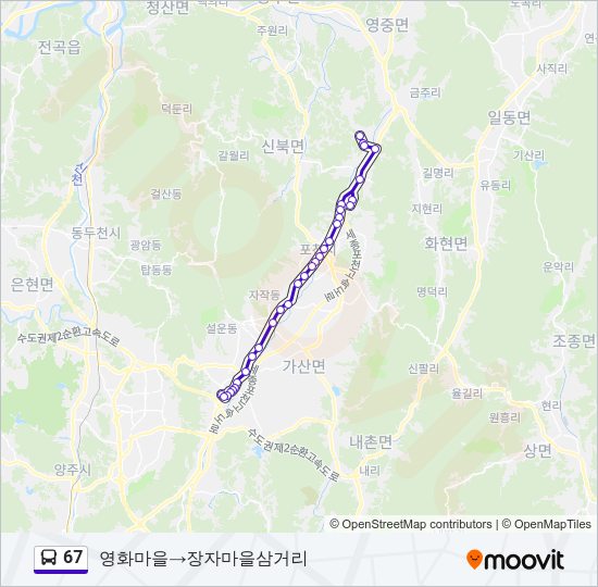 67 버스 노선 지도