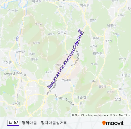 67 버스 노선 지도