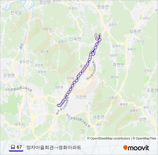 67 버스 노선 지도