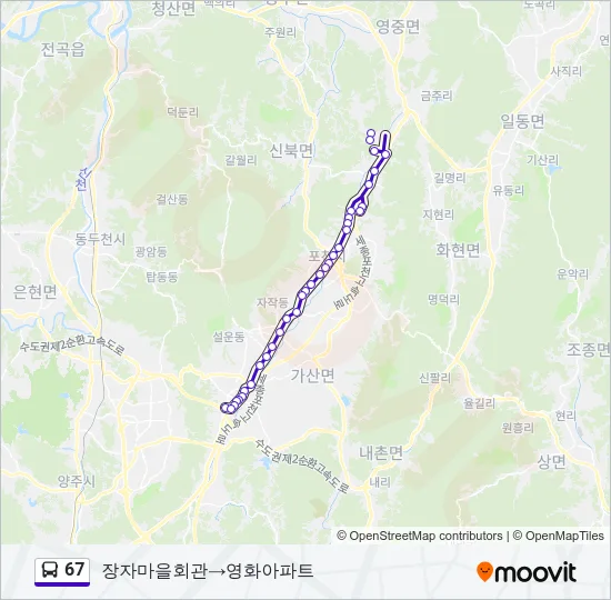 67 버스 노선 지도