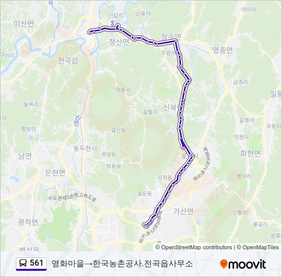 561 버스 노선 지도