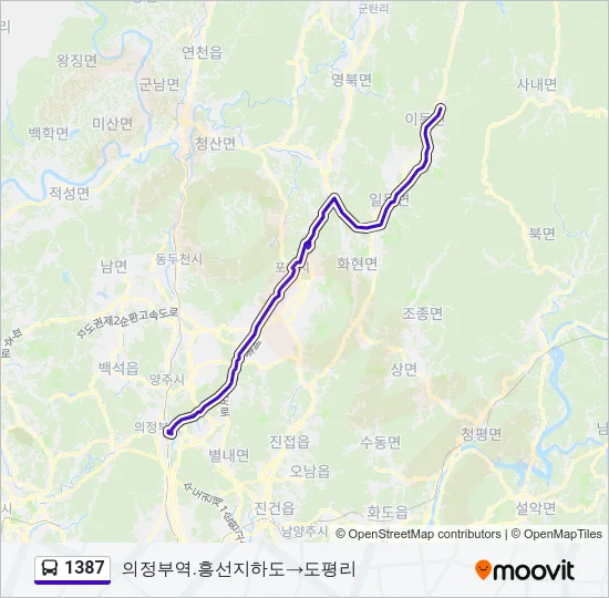 1387 버스 노선 지도