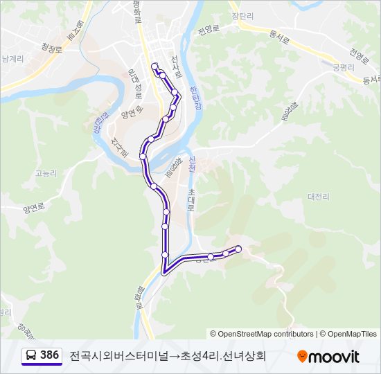 386 bus Line Map