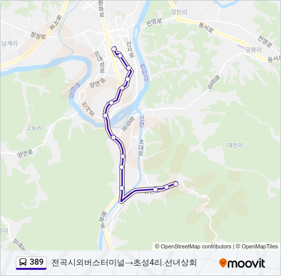 389 버스 노선 지도