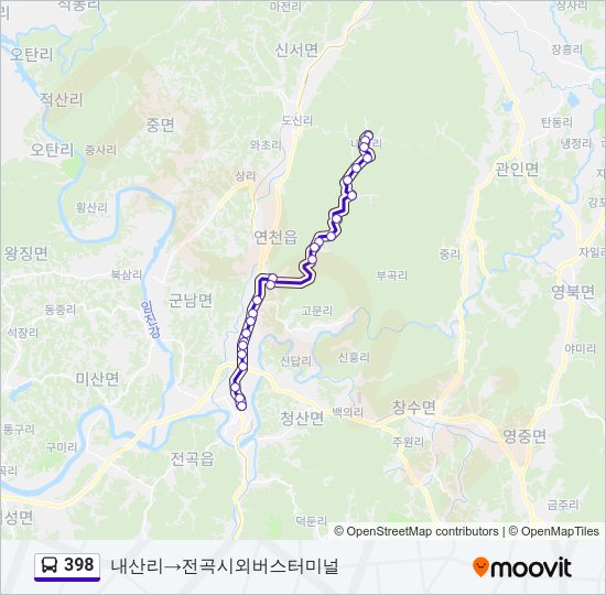 398 버스 노선 지도