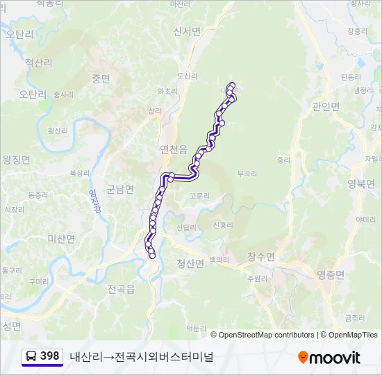 398 버스 노선 지도